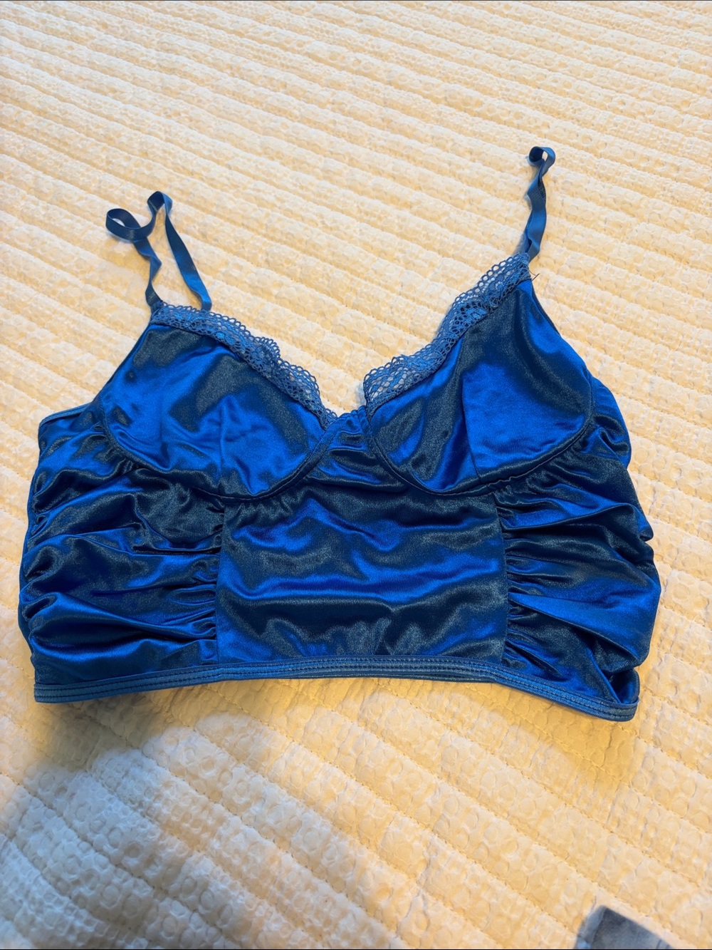 SHEIN Satin Lace-Trim Bralette in Blue